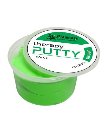 Playlearn Therapy Putty Medium Resistance Squeezable Non-Toxic Hand Exercise Colour Coded Green for Adults & Children 57g (2oz) Tubs