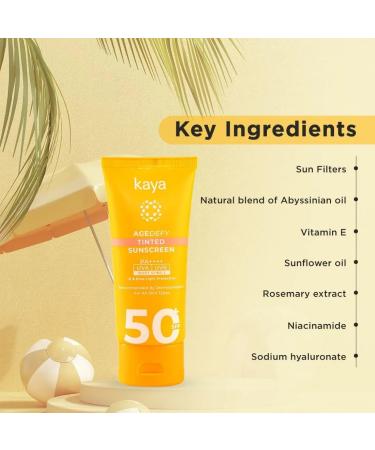 Kaay'a Age-Defy Tinted Sunscreen SPF50+ PA++++ With Abyssinian Oil Vitamin E Sunflower Oil and Rosemary Extract 50g - Buy Online on GoSupps.com