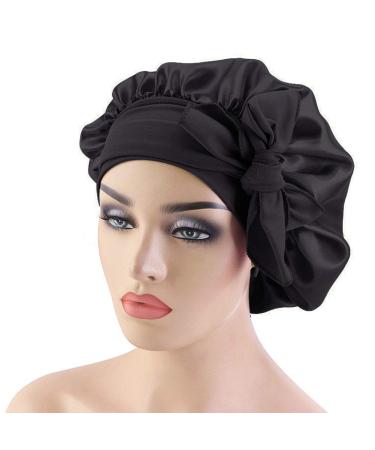 Wide Band Satin Bonnet Cap for Curly Hair | Black Silk Hair Wrap for Women - Perfect for Sleeping - Buy Online on GoSupps.com