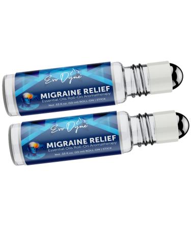2-Pack Migraine Relief Stick, (0.3 OZ / 10 ML Roll-On Bottle), Made in The USA | Headache Relief - Essential Oil, Aromatherapy Stick – Made with Peppermint & Spearmint Grade Oil by Evo Dyne 0.33 Fl Oz (Pack of 2)