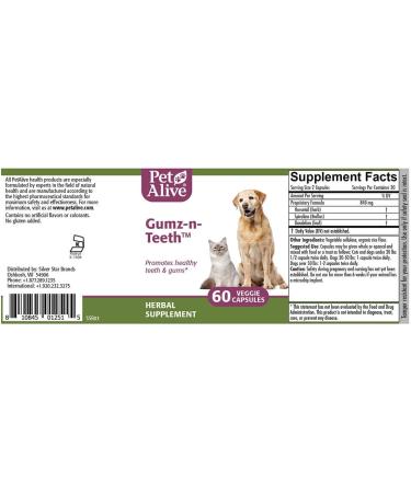 PetAlive Gumz-n-Teeth Herbal Supplement for Healthy Teeth & Gums in Cats & Dogs - 60 Veggie Caps - Buy Online on GoSupps.com