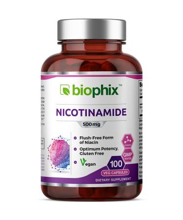 biophix B-3 Nicotinamide 500 mg 100 Vcaps - Nicotinic Amide Niacin Natural Flush-Free Vitamin Formula - Supports Skin Cell Health