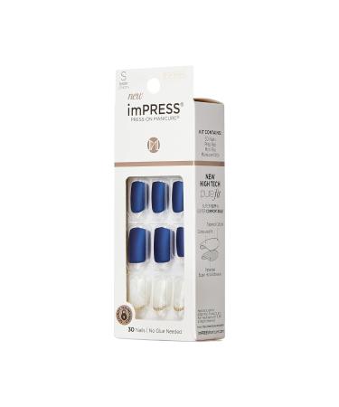 KISS imPRESS No Glue Mani Press On Nails - Chasing Stars Design Blue Short Squoval Shape 30 Nails + Accessories | International Shipping Available - Buy Online on GoSupps.com