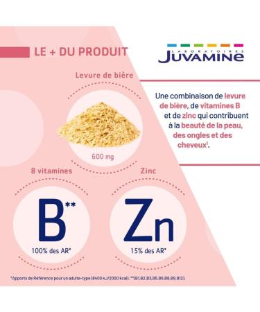 JUVAMINE - Brewer's yeast - Skin beauty hair and nails - Vitality - Vitamins B1 B2 B3 B5 B6 B8 B9 and B12 + Zinc - 5 month program - Made in France - Buy Online on GoSupps.com
