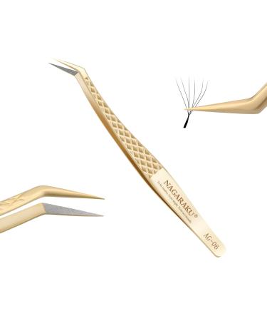 Nagaraku fiber tip eyelash extension tweezers professional eyelash tweezers precision pink antistatic anti-slip gold stainless steel diamond handle fiber tip tweezers (curved tweezer AG-06) - Buy Online on GoSupps.com