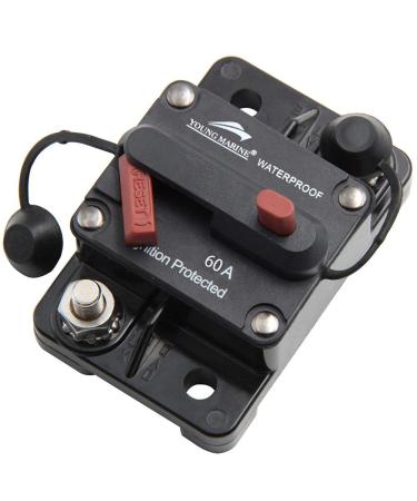 Young Marine Circuit Breaker for Boat Trolling with Manual Reset,Water Proof,12V- 48V DC Surface Mount-60A