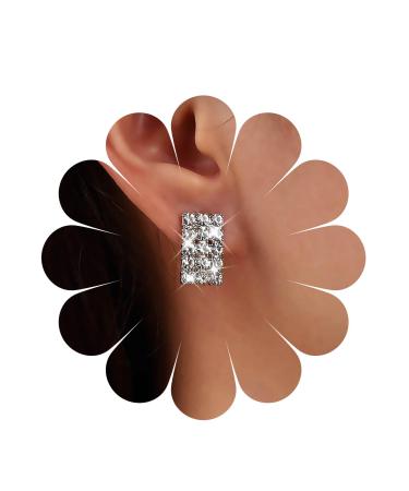 Vintage Rhinestone Square Earrings Square Crystal Earrings Silver Geometry Square Stud Earrings Sparkly Cz Bridal Earrings Jewelry for Women