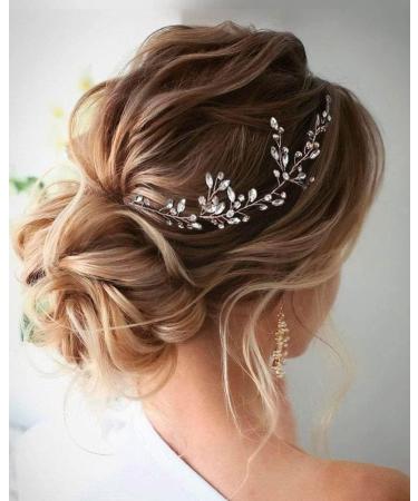Wedity Bride Wedding Rhinestone Hair Vine Headband Silver Bridal Leaf Hair Piece Party Hair Accessories for Women and Girls - Buy Online on GoSupps.com