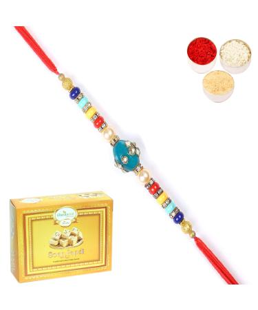 Ghasitaram Gifts Rakhi for Brother Rakhis Online - 2K-276 Fancy Thread Rakhi with 200 GMS of Soan Papdi