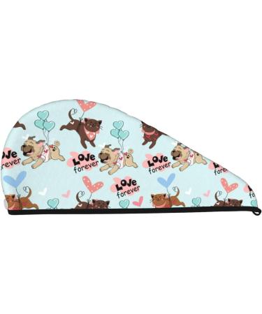 Cute Pug Dogs Microfiber Hair Towel - Super Absorbent Stretchy Wrap for Women | Quick Dry Coral Velvet Cap for Long Curly & Thick Hair - Buy Online on GoSupps.com