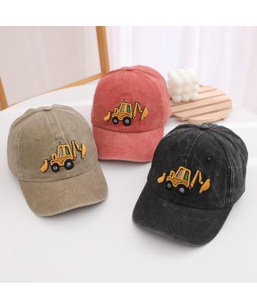 Cute Embroidery Excavator Kids Baseball Cap | Adjustable Cotton Vintage Cowboy Hat for Boys Girls (Ages 2-8) - Khaki - Buy Online on GoSupps.com