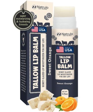 Beef Tallow Lip Balm Natural Tallow Beeswax Chapstick Hydrating Moisturizer Grass Fed Tallow Balm Lip Care Soothes Chapped Dry Lips Sensitive Skin Long Lasting Vitamin Rich USA-Made Orange