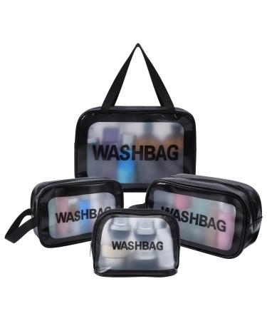 4 Pcs Clear Toiletry Bag Waterproof Clear Plastic Cosmetic Makeup Bags Transparent Travel Wash Bag for Women and Girls (Black)