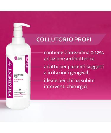 President Professional Mouthpiece - Chlorhexidine 0.12% - 1L Antibacterial Oral Care for Inflammation & Infections - Alcohol-Free - Buy Online on GoSupps.com