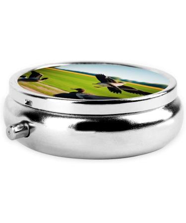 Flying Wild Duck Printed Mini Round Pill Box | 3 Compartment Portable Pill Organizer for Travel Home & Office Use - Buy Online on GoSupps.com