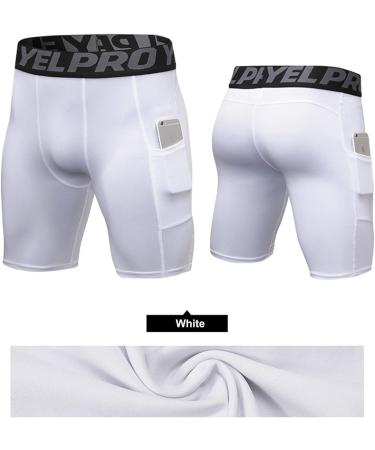 Men's 3 Pack Dry Fit Compression Shorts with Pocket - White - Small - Buy Online on GoSupps.com