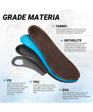 VALSOLE Thick Warm Wool Insoles - Arch Support for Plantar Fasciitis, Overpronation, Flat Feet, Metatarsalgia, Heel Pain - Fleece Thermal Insoles (Brown) - Buy Online on GoSupps.com
