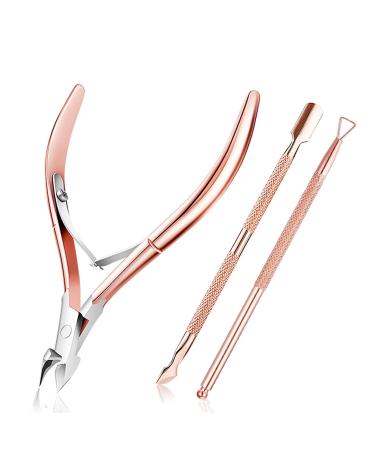 Cuticle Trimmer with Cuticle Pusher, TANPIUS Cuticle Remover Nipper Professional Stainless Steel Cuticle Cutter Cuticle Clippers Durable Pedicure Manicure Tools for Fingernails (pink)