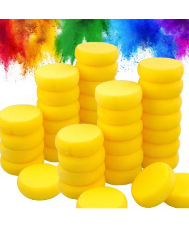 LANIAKEA 50 Pack Paint Sponge 2.9 Inch Synthetic Sponge 1 Inch Thickness Watercolor Round Yellow Sponges for Art Crafts Pottery Ceramics Clay Painting