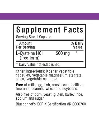 Bluebonnet Nutrition L-Cysteine 500mg - 60 Veggie Capsules | Supports Antioxidant Health - Buy Online on GoSupps.com