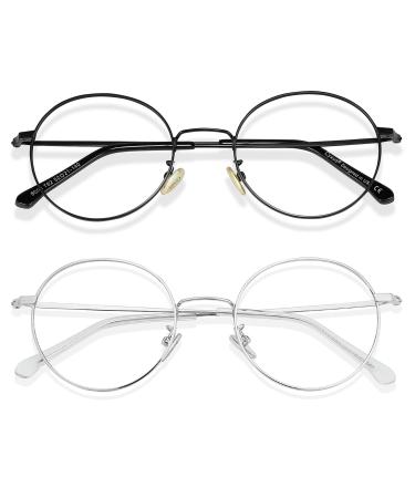 Cyxus blue light filter glasses 2 pieces round metal glasses without prescription anti-blue light for computer cell phone electronic product 012-2pack