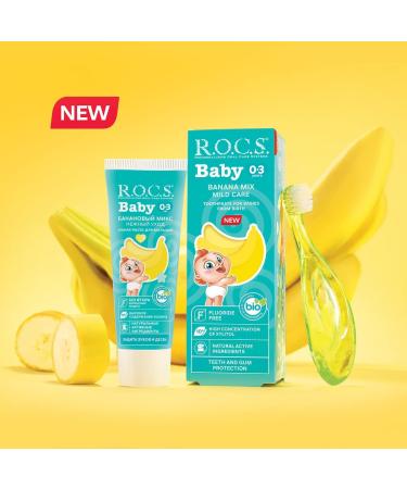 R.O.C.S. Baby Banana Mix - Natural Fluoride-Free Toothpaste for Babies - Vegan & Safe to Swallow - Buy Online on GoSupps.com