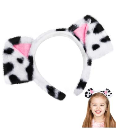 PAFUWEI Dalmatian Headband with Dog Ears Soft Plush Dog Ear Hairband Stylish Dog Ears Costume Accessories for Women and Girls Perfect for Birthday Cosplay Christmas Party  Daily Decoration