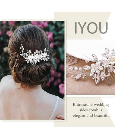 IYOU Bridal Wedding Hair Comb Sliver Sparkly Rhinestones Side comb Shiny Crystal Flower Hair Piece Bride Pearl Leaves Hair Accessories for Women and Girls - Buy Online on GoSupps.com