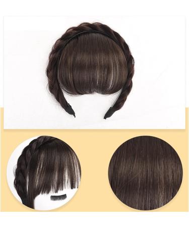 Bangs Hair Clip Front Hair Bangs Wig Fringe Hair Extensions Synthetic Fake Neat Bangs Wigs with Double Row Braids Headband Hair Accessories for Women Girls Bangs Clip in Hair (Color : Light brown) - Buy Online on GoSupps.com