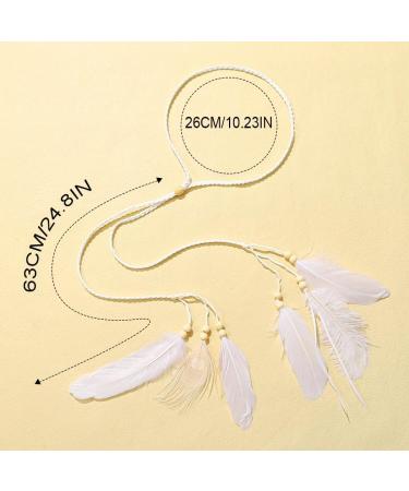 Yean Boho Feather Headband Indian Hippie Headpiece White Feather Head Chain Beads Hair Band Headdress Accessories for Masquerade Halloween Costume Parties - Buy Online on GoSupps.com