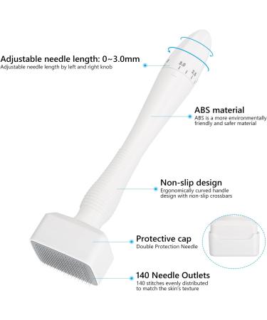 ROTRES Adjustable DermaStamp with 140 Needles Microneedling Stamp 0-3 mm for Professional Microneedling for Growth Face Body Hair and Beard for Boys and Girls - Buy Online on GoSupps.com