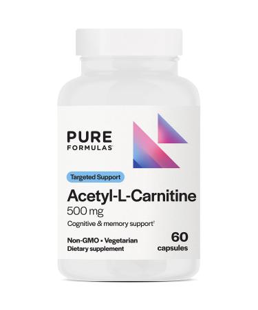 PureFormulas Acetyl L-Carnitine Cognitive & Memory Support L Carnitine Supplement for Brain Focus & Calmness Alcar 500mg Dairy Free Non-GMO 60 Capsules
