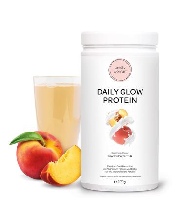 Pretty Woman Daily Glow Protein Powder for women "Peachy Buttermilk" 420 G/Low Carb Shake with vitamins & minerals biotin & folic acid - only 0.5G sugar per portion