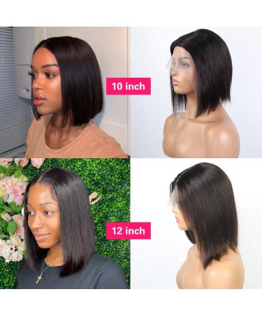 FLYBAO 10 Short Lace Front Bob Wig Human Hair 180% Density | Straight Bob Wig for Women with 13x5x2 Transparent Lace Front | Pre Plucked with Baby Hair | Natural Color | 10 Inch - Buy Online on GoSupps.com