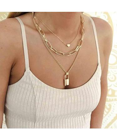 Shop Punk Layered Heart Choker Necklace | Gold Lock Pendant & Chunky Paper Clip Chain | Vintage Statement Jewelry for Women & Girls - Buy Online on GoSupps.com