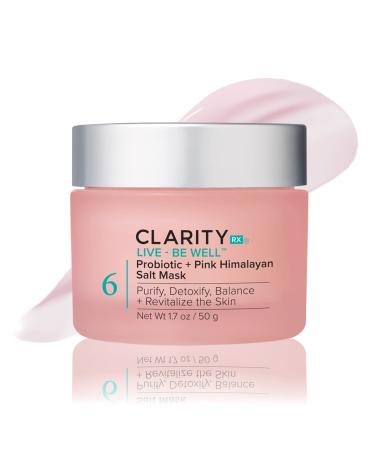 ClarityRx Live + Be Well Probiotic + Pink Himalayan Salt Face Mask Natural Plant-Based Moisturizing Facial Treatment for All Skin Types Reduces Redness Acne & Signs of Aging (1.7 oz)