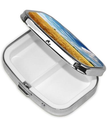Wheat Field Printing Small Pill Case - 2 Compartment Travel Pill Organizer | Cute Purse Pill Box for Pocket & Gift - Buy Online on GoSupps.com