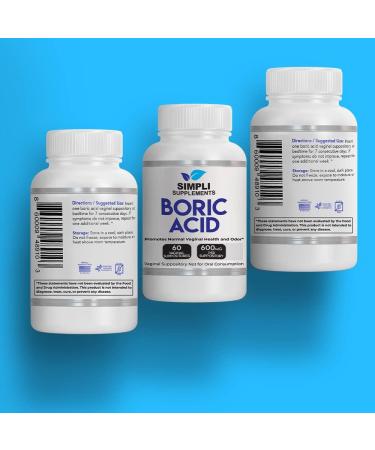 Simpli Supplements Boric Acid 600mg Vaginal Suppository for Women - USA Made Treatment for Vaginal Infections & PH Balance - Buy Online on GoSupps.com