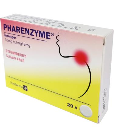 PHARENZYME Strawberry Lozenges - 20 Count | Sore Throat Relief | Enzyme-Active Formula - International Shipping Available - Buy Online on GoSupps.com