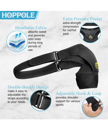 HOPPOLE Adjustable Shoulder Brace - Compression Support for Men and Women - Relieves Shoulder Injuries and Tendonitis - Black, One Size - Buy Online on GoSupps.com