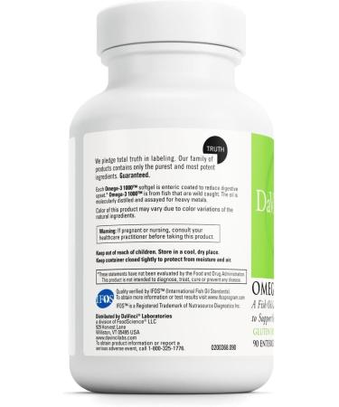 DAVINCI Labs Omega-3 1000 - Dietary Supplement to Maintain Already Normal Cholesterol Levels and Support Immune System Hair and Skin* - Gluten-Free - 90 Enteric Coated Softgels - Buy Online on GoSupps.com
