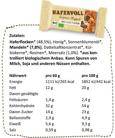 Buy Hatroll Organic Flapjack Sweet & Salty Almond - 18 x 60g Cereal Bars | Organic No Added Sugar Oats Honey | International Shipping - Buy Online on GoSupps.com