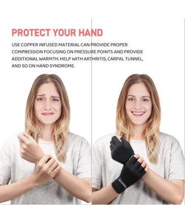 Tight Gloves Copper Compression Arthritis Gloves - Best Fingerless Pain Relief for Men & Women - XL Black Copper Infused Healing Gloves - Buy Online on GoSupps.com