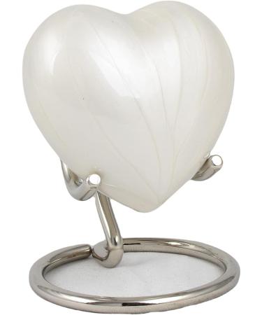 Small Keepsake Heart Cremation Urn For Ashes With New Improved Lid Mini Heart Memorial Urn With Box & Stand (Pearl White Aluminium) M Pearl White With Box & Stand - Buy Online on GoSupps.com