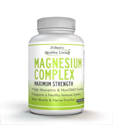 Magnesium Complex 500mg Citrate/Oxide formulated for High Absorption. 60 Vegetable Capsules with Maximum Strength Non-GMO & Premium Quality by Zoltan s Healthy Living.