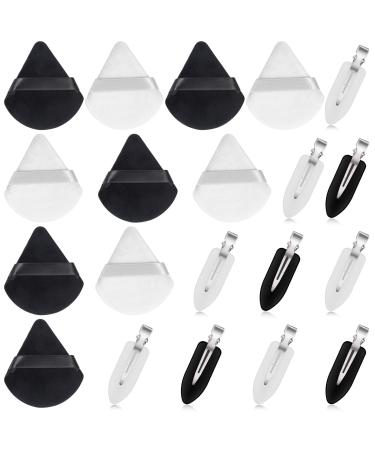 Triangle Makeup Puffs for MUA Shynek Powder Puffs Face Soft Velour Puff Makeup Sponge Puff Applicator with No Crease Hair Clips for Face and Eye Makeup Setting Powder Foundation Concealer Black & White