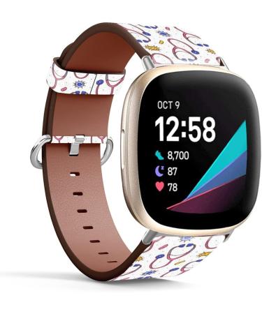 Leather Bands for Fitbit Versa 4 Versa 3 Sense & Sense 2 - Medical Stethoscope Pattern Replacement Strap - Buy Online on GoSupps.com