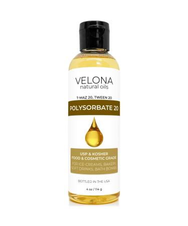 Polysorbate 20 by Velona - 4 oz | Solubilizer  Food & Cosmetic Grade | All Natural for Cooking  Skin Care and Bath Bombs | Use Today - Enjoy Results