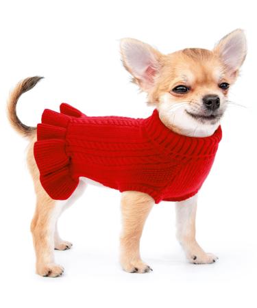 ALAGIRLS Classic Dog Sweater Winter Puppy Clothes,Soft Knit Turtleneck Warm Cat Sweater Kitten Coats,Cute Christmas Holiday Pet Apparel(XS-XXL Small Red