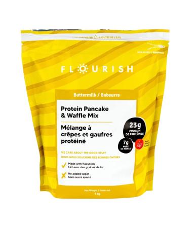 Flourish Protein Pancake & Waffle Mix Whey Protein Isolate & Flax Seeds Non-GMO No Added Sugar Superfood High Protein & Fibre Just Add Water 1 kg (Buttermilk)